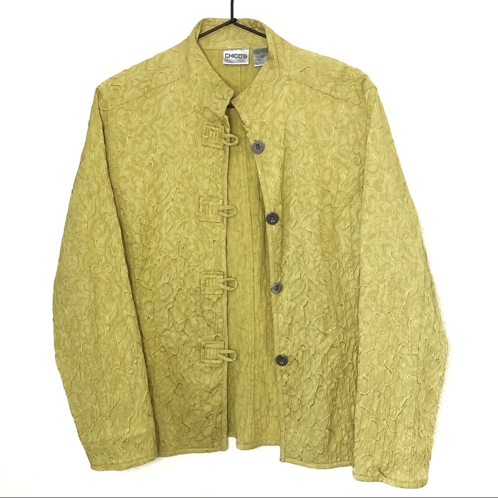 Chicos Chartreuse Textured Jacket Blazer Size 1/M